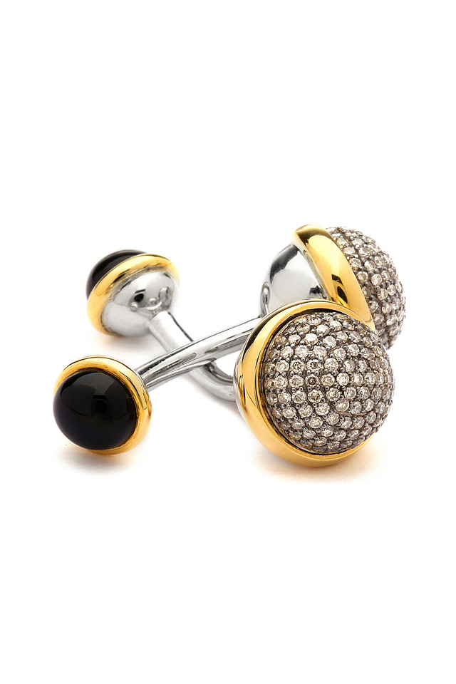 Black Onyx Champagne Diamond Bauble Cuff Links