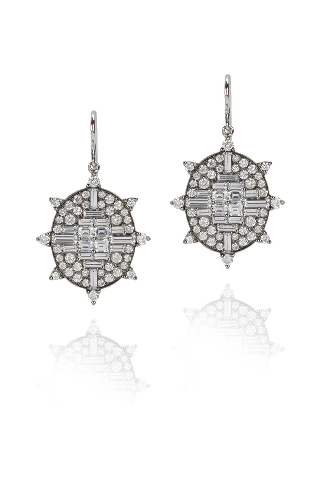 White Gold Sapphire Diamond Drop Earrings