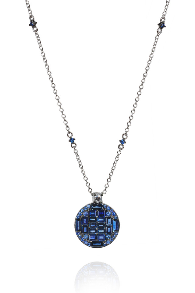 White Gold Blue Sapphire Diamond Pendant