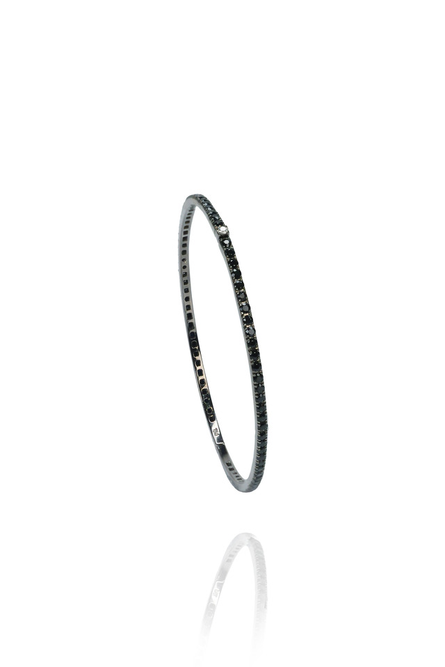 White Gold Black Sapphire Stack Bangle