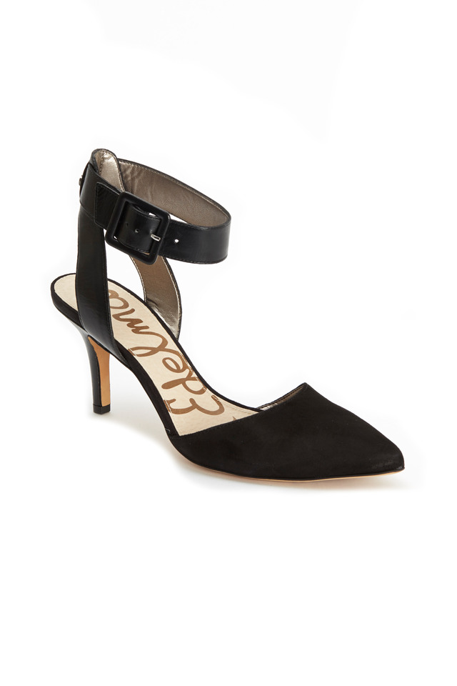 Okala Black Suede & Leather Ankle Strap Pumps