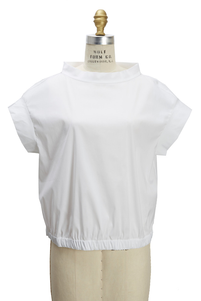 Audrey Poplin Elasticized Hem Cap-Sleeve Blouse