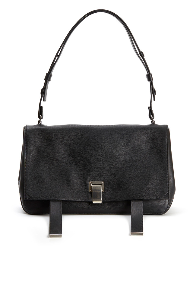 Black Leather Double Sided Courier Handbag