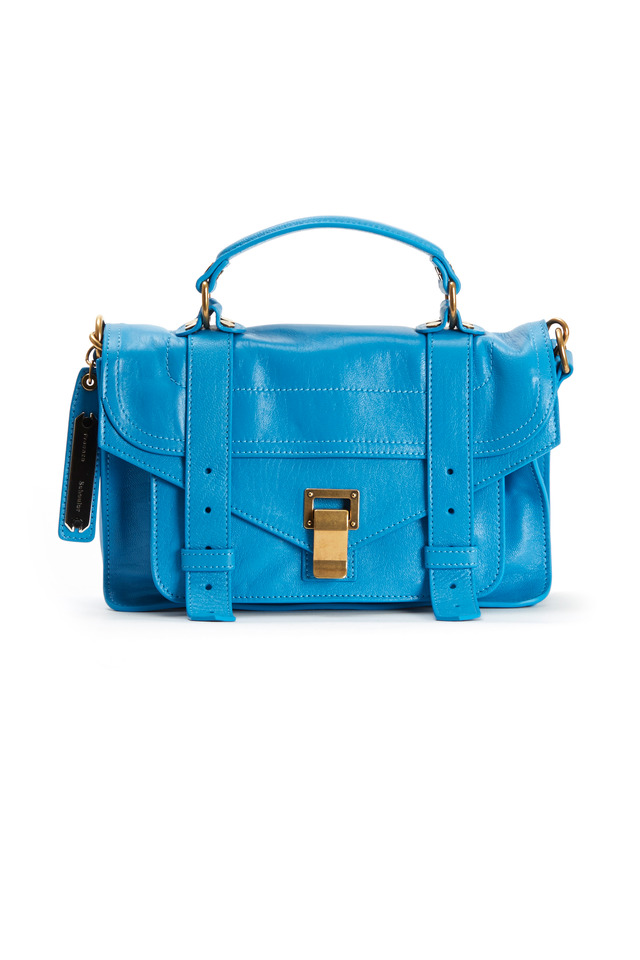 Blue Leather Flap Straps Handbag