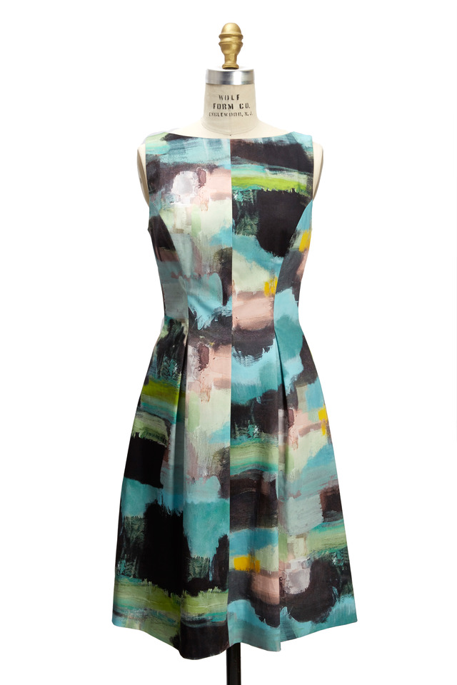 Multi Toned Boat-Neck Tucked Waist Dress