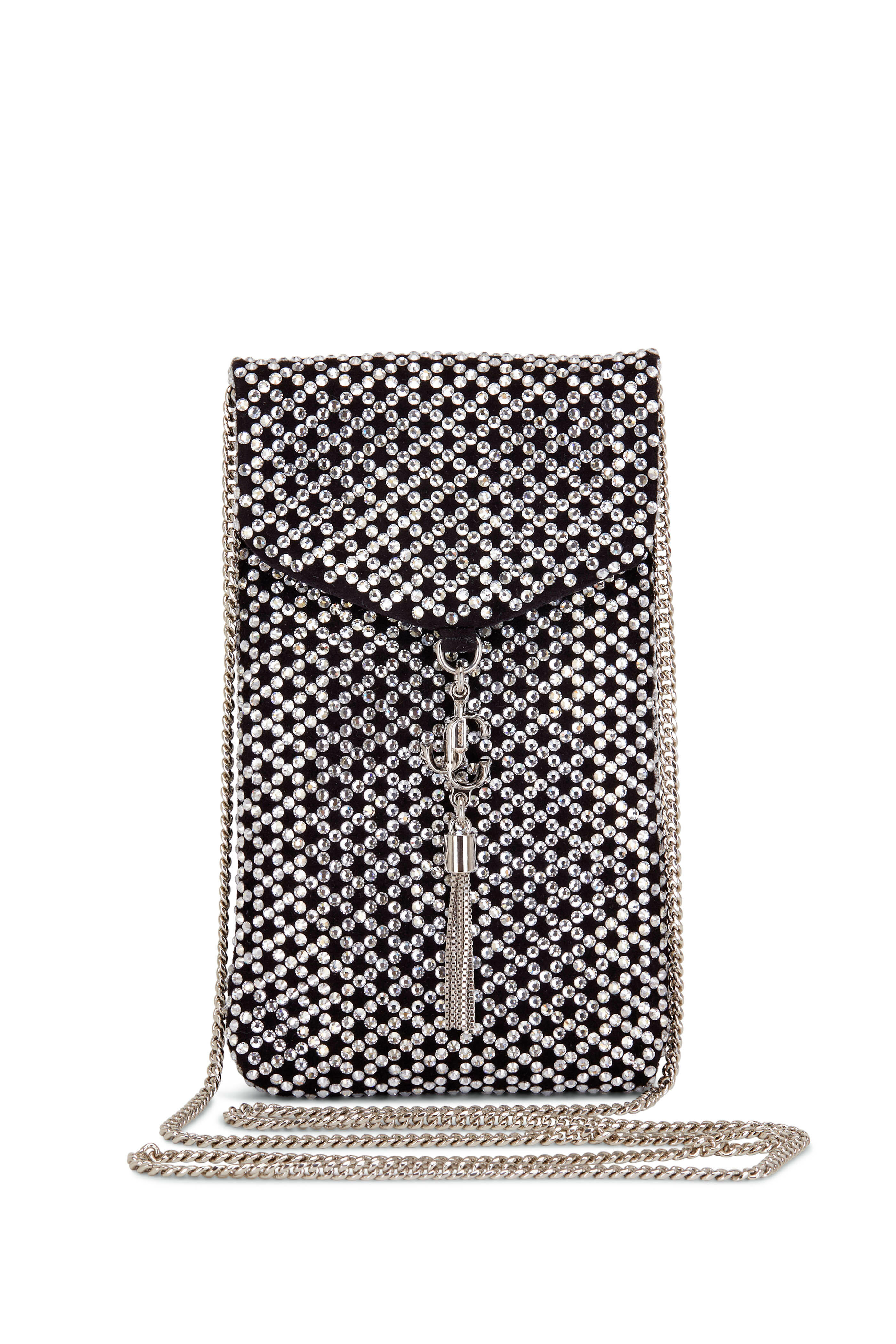 Jimmy Choo Leather Crystal-embellished Phone Holder in Black Womens Accessories Phone cases 