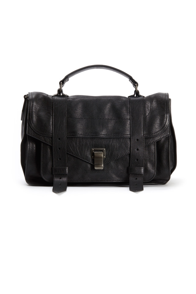 Black Leather Large Flap Strap Handbag