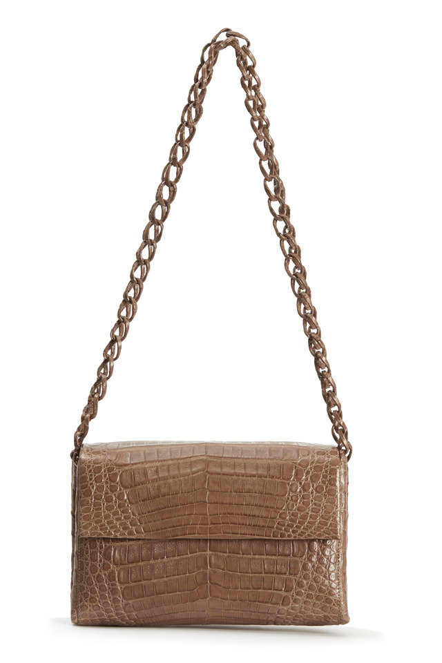 Taupe Matte Crocodile Small Flap Chain Bag