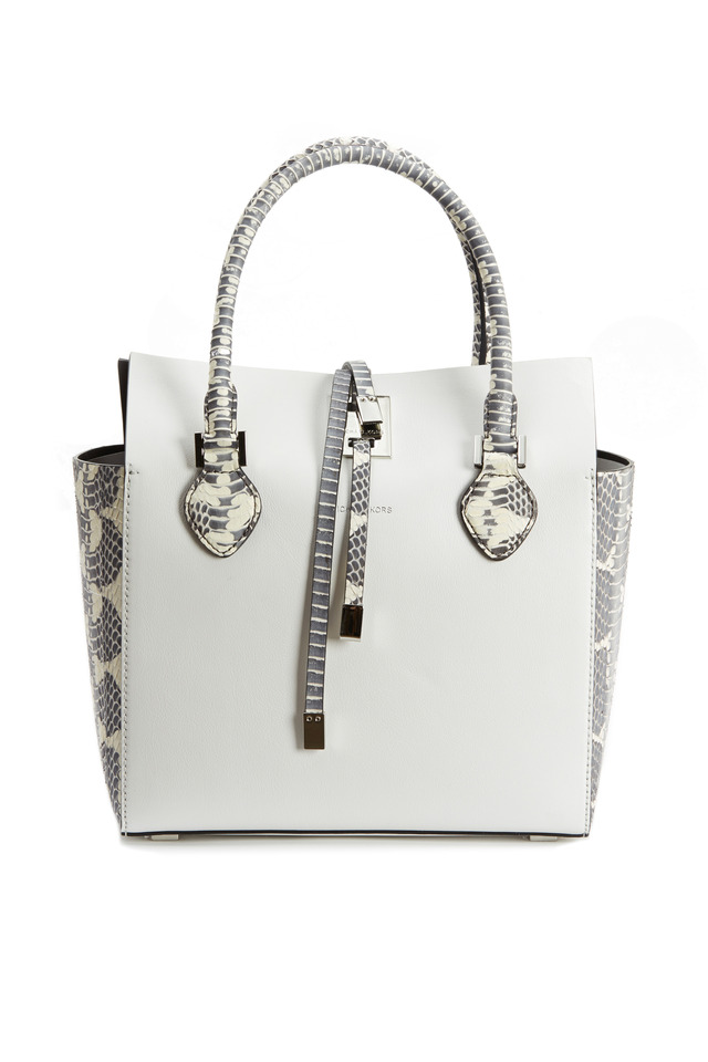 Miranda White Leather & Snakeskin Large Tote