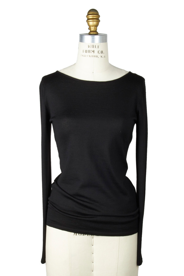 Black Stretch Cashmere & Silk Boatneck Top