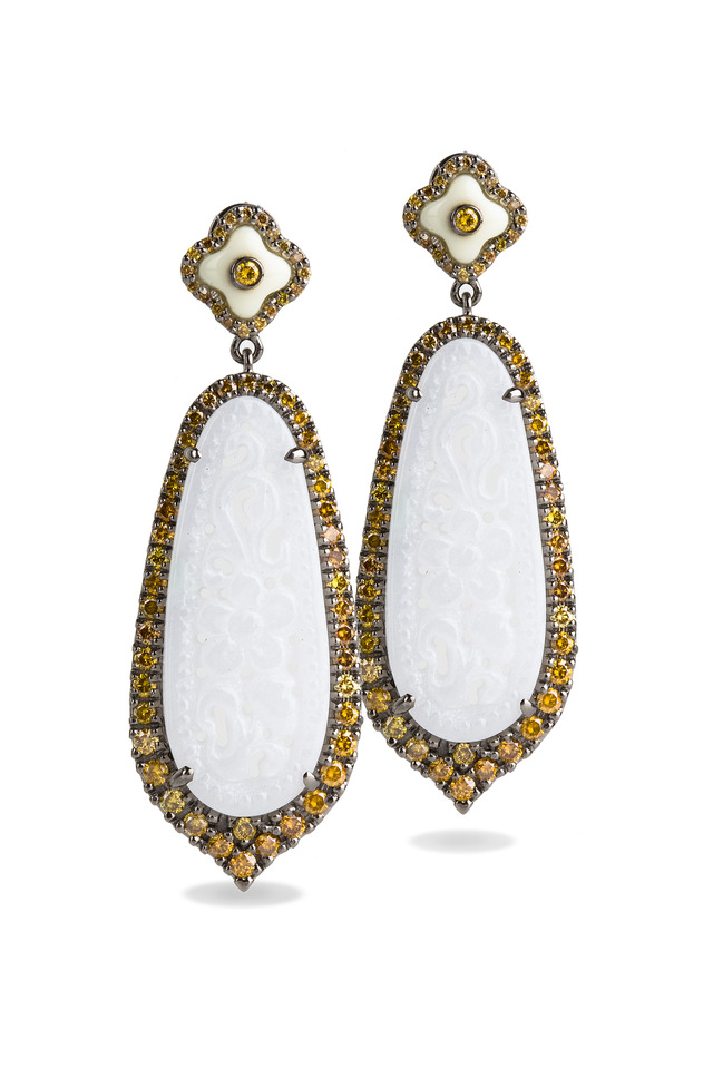 Gold Carved Jade Earrings