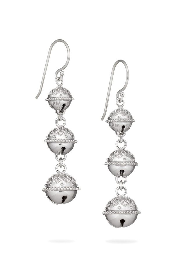 Triple Meditation Bell Silver Bell Earrings