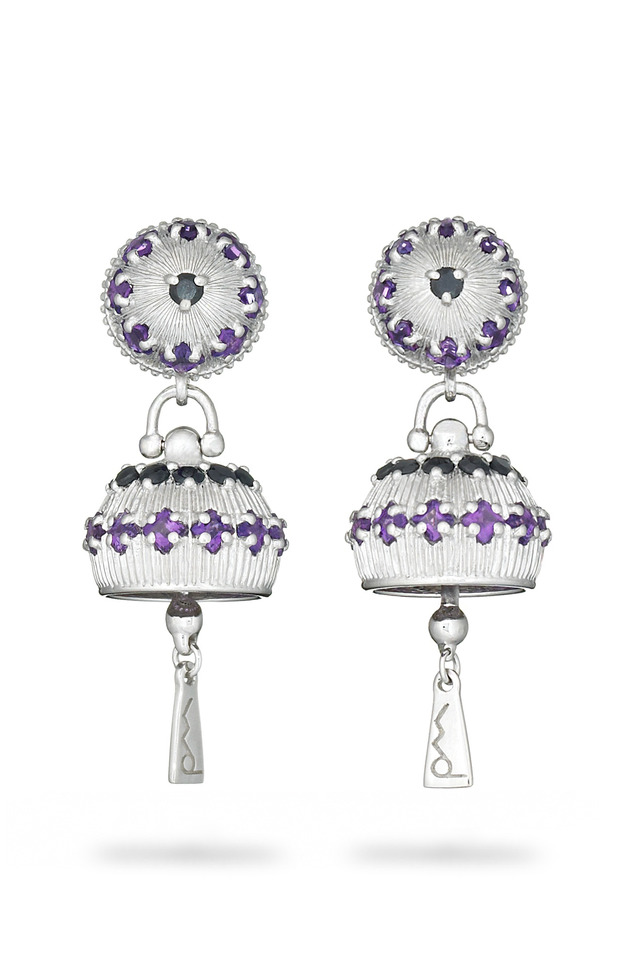 Meditation Bell Sterling Silver Amethyst Earrings