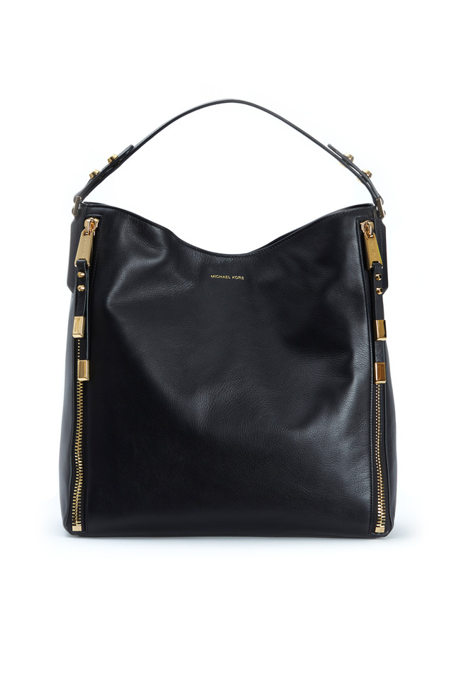 Miranda Zipper Black Leather Hobo