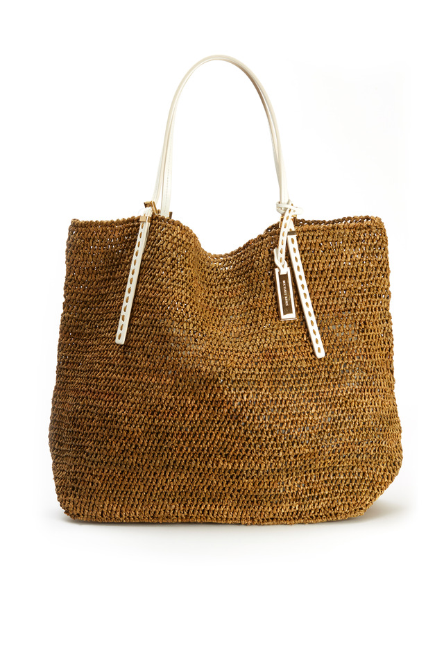 Santorini Raffia & White Leather Tote