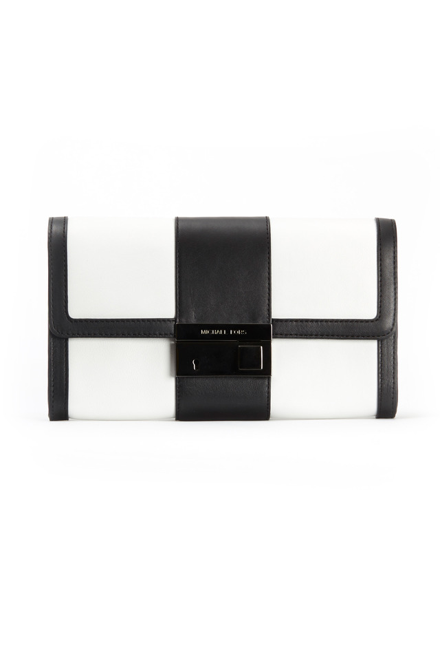 Black And White Leather Colorblock Clutch
