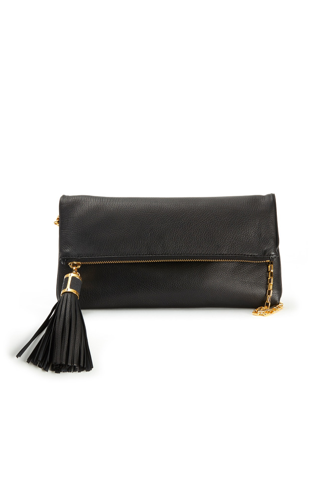 Black Leather Soft Flap Clutch