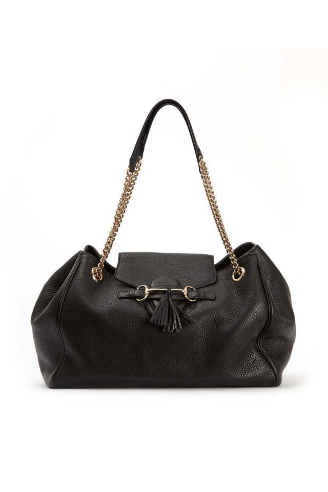Black Leather East West Slouch Flap Metal Buckle