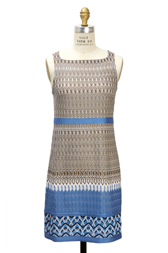 Blue Mini Greek Key Fabric Sleeveless Dress