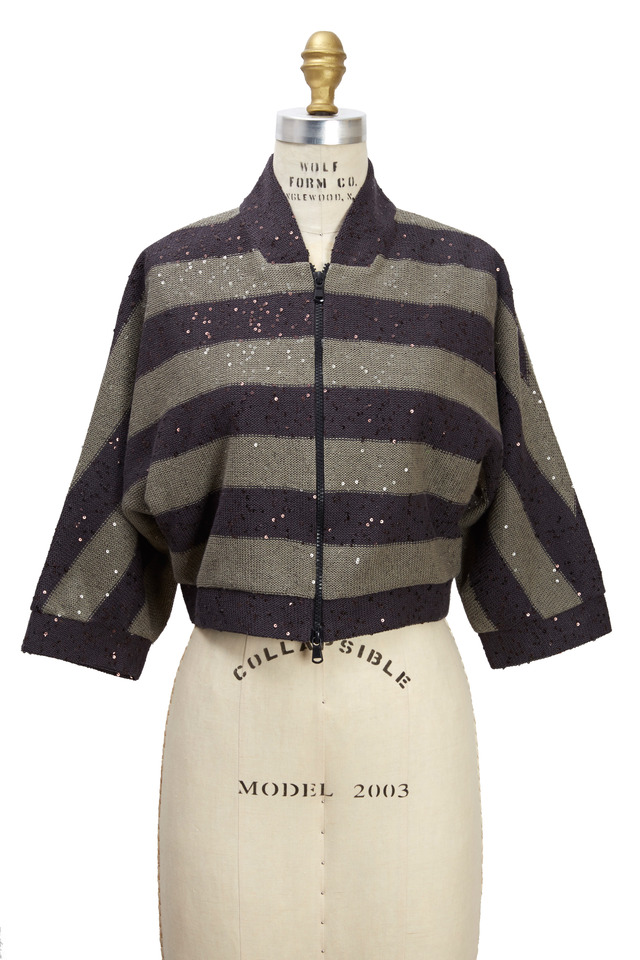 Military & Volcano Linen & Silk Pailette Cardigan