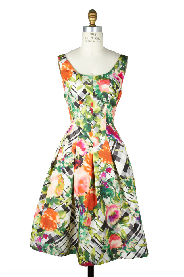 Green Taffeta Scoop Neck Dress