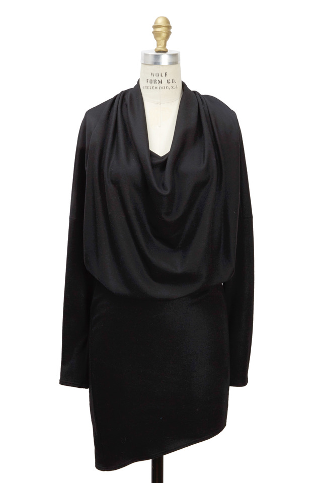 Dolman Black Wool Long Sleeve Dress