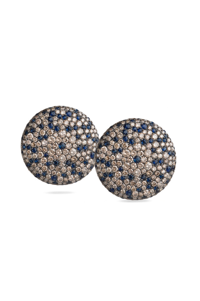 Gold Sapphire & Diamond Sparkle Button Earrings