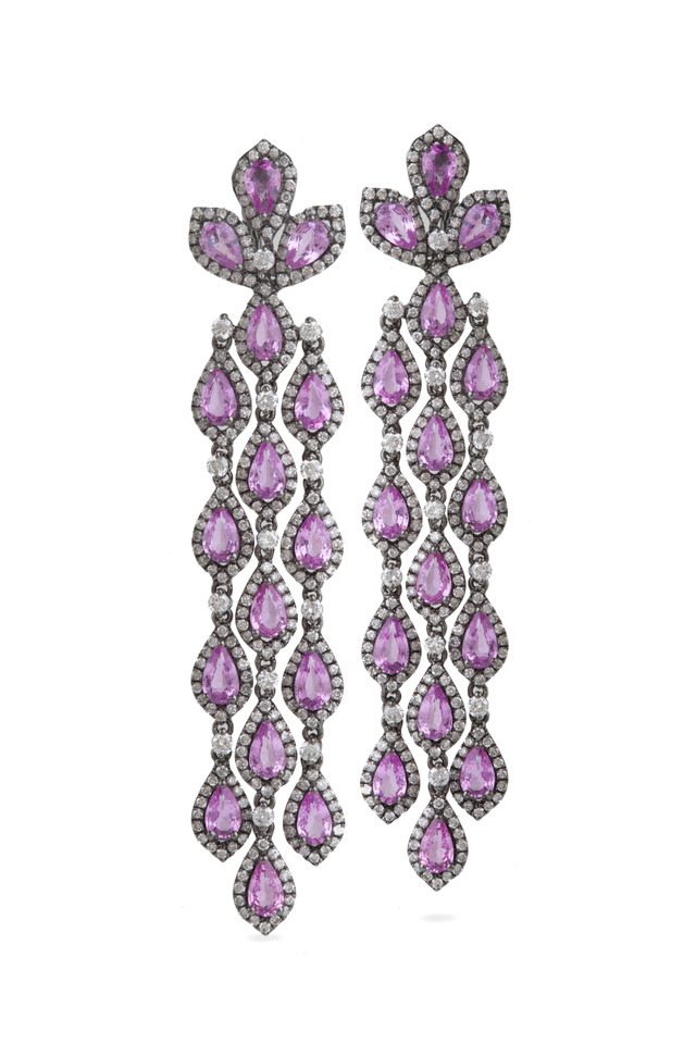 Pink Sapphire Diamond Cascade Earrings