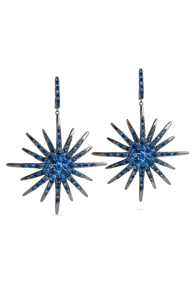 White Gold & Blue Diamond Star Earrings
