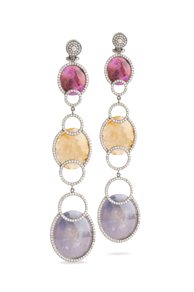 3 Drop Round Sapphire Dangle Earrings