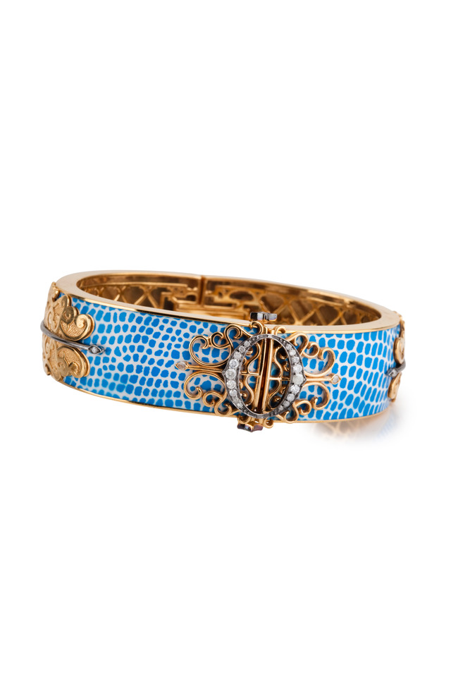 White Gold Enamel Diamond Bangle