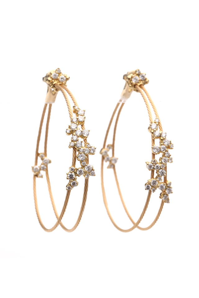 18K Yellow Gold Confetti Diamond Double Wire Hoops