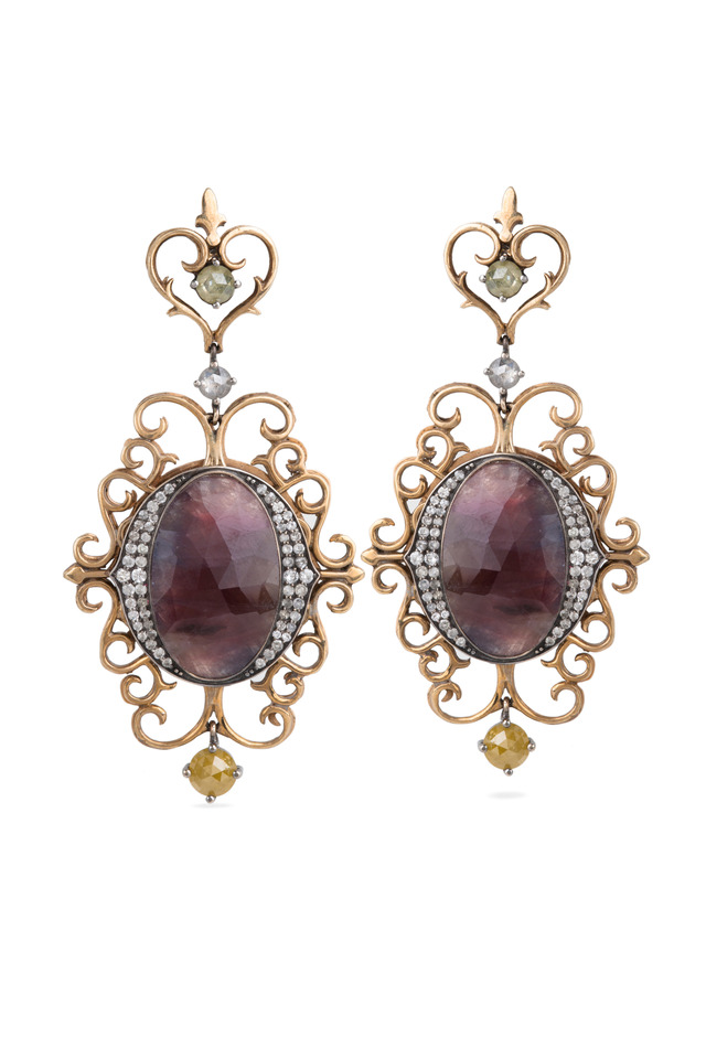 Purple Sapphire Dangle Gold Earrings