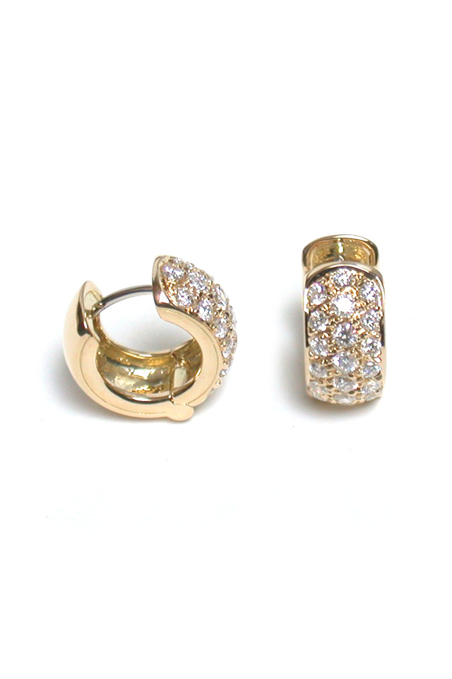 18K Yellow Gold Diamond Huggie Hoops