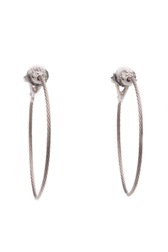 18K White Gold & Diamond Accent Wire Hoops
