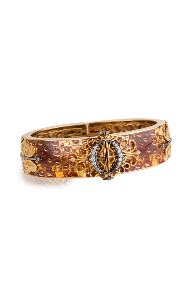 Diamond And Brass Enamel Gold Bangle