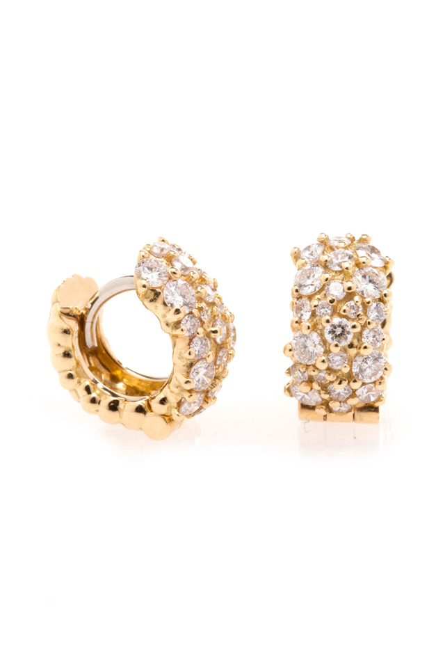 Yellow Gold Diamond Small Confetti Hoop Earrings