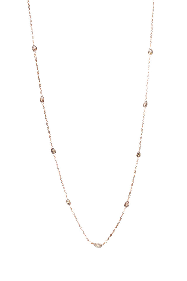 Pink Gold Cognac Diamond Bead Chain Necklace