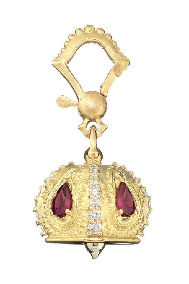 Meditation Bell Yellow Gold Ruby Raja Pendant