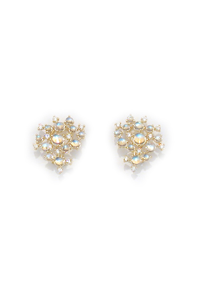 18K Yellow Gold Blue Moonstone & Diamond Earrings