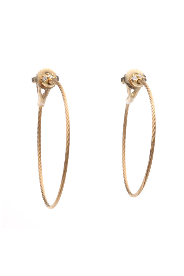 Yellow Gold Wire Diamond Hoop Earrings
