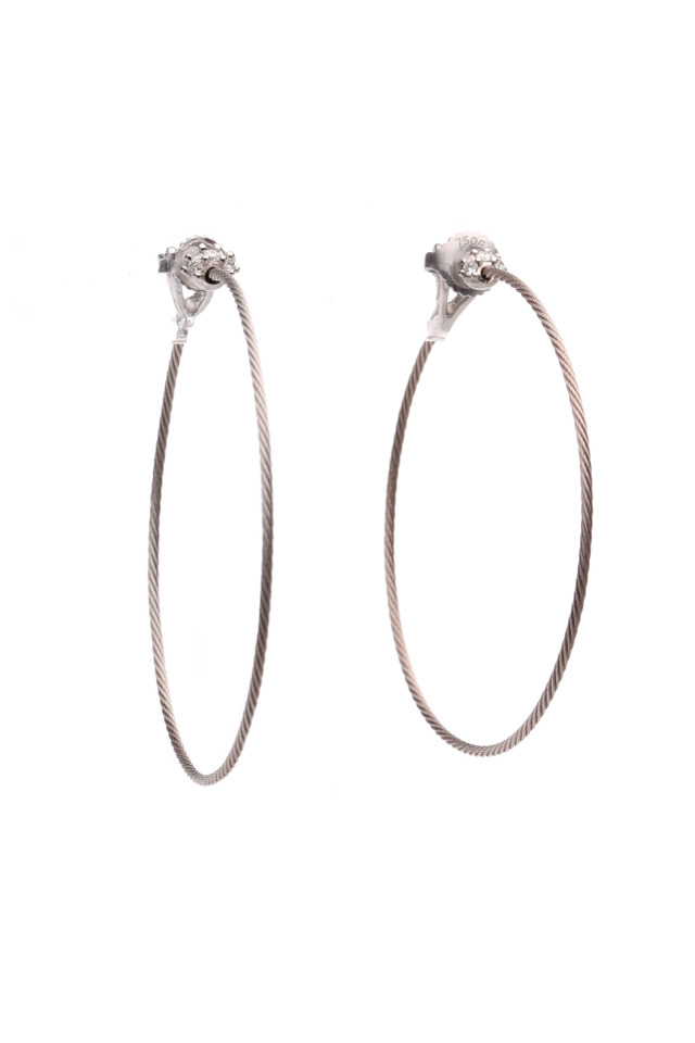 White Gold Diamond Wire Hoop Earrings