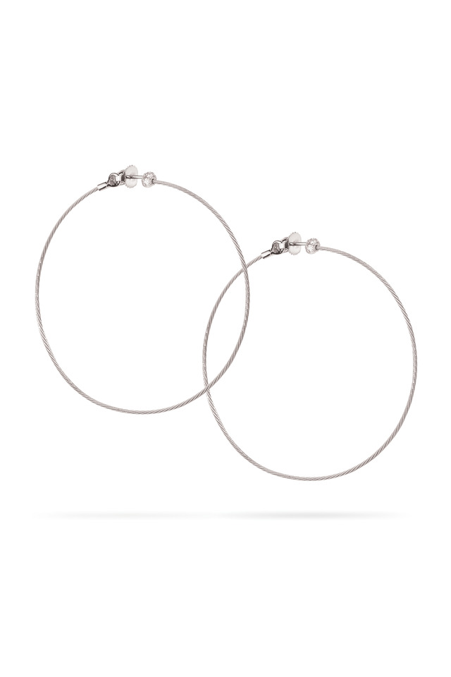 18K White Gold & Diamond Accent Wire Hoops