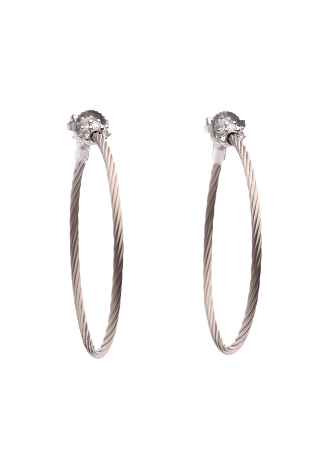 White Gold Diamond Wire Hoop Earrings