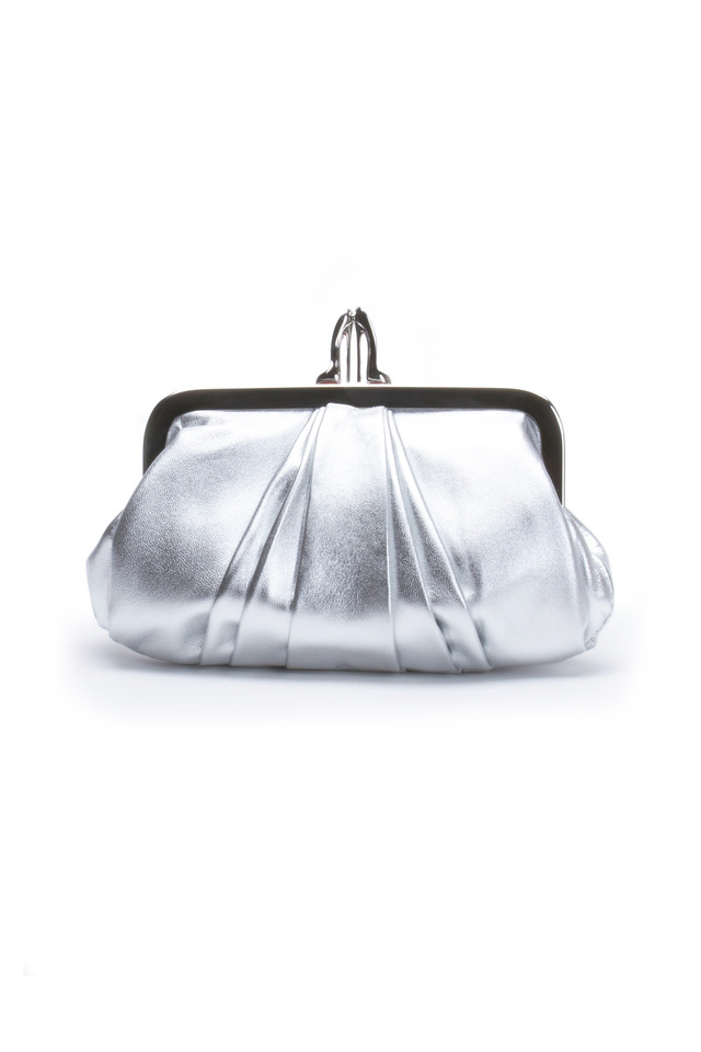 Silver Mini Rouched Frame Clutch
