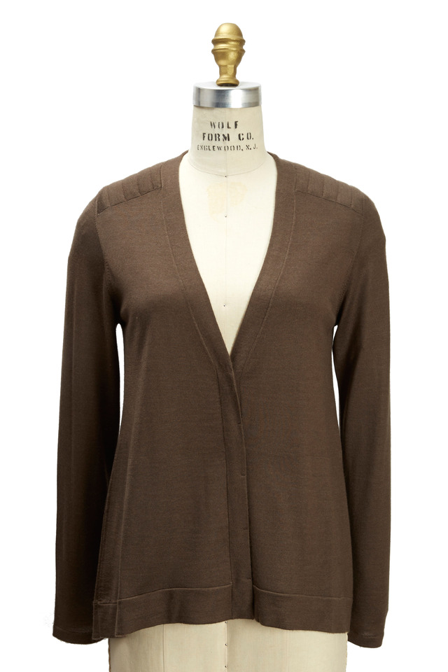 Brown Cashmere & Silk Biker Cardigan