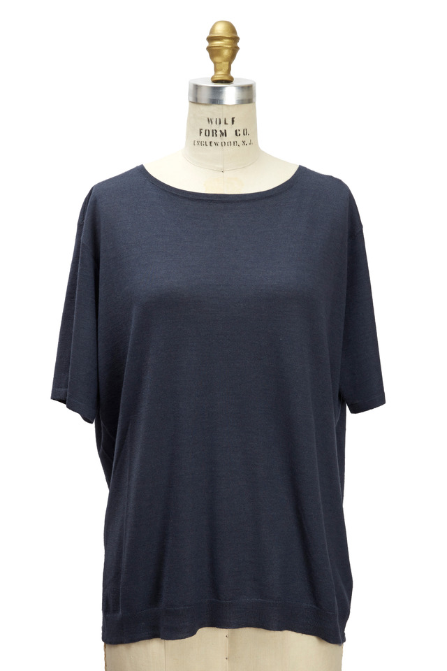 Navy Blue Cashmere & Silk Pullover