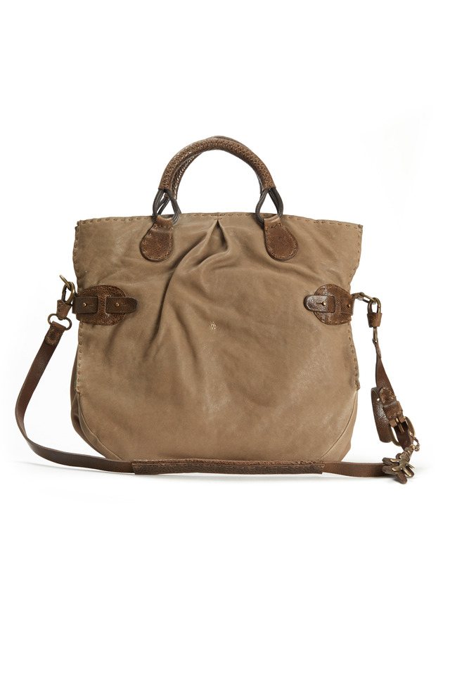 Taupe Leather East West Cinched Shopper