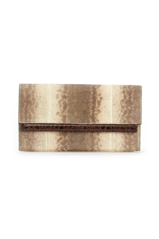 Brown & White Snakeskin Clutch