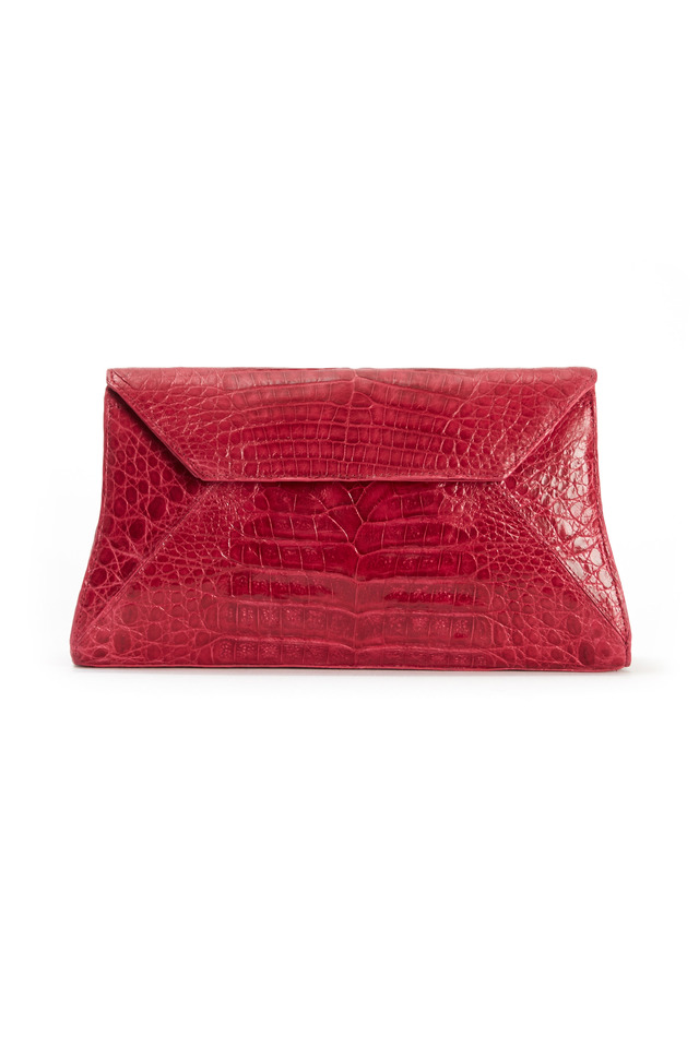 Raspberry Crocodile Envelope Clutch
